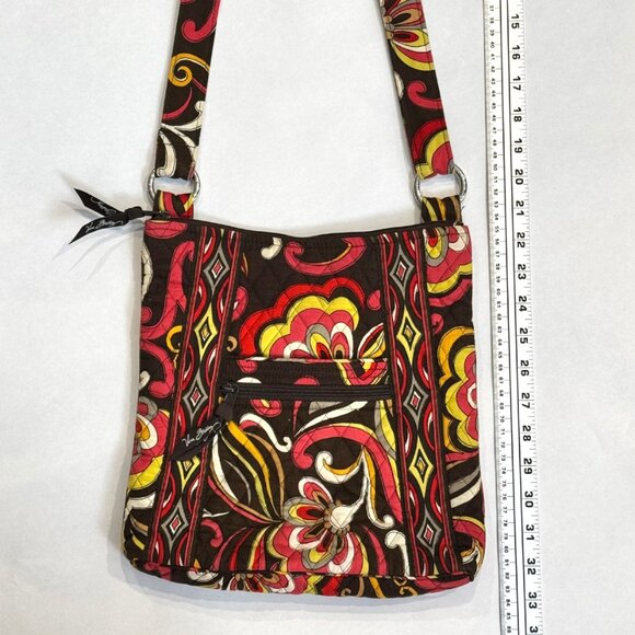 Vera Bradley Crossbody Flowers Floral Brown Red Yellow Puccini Pattern - Picture 5 of 5